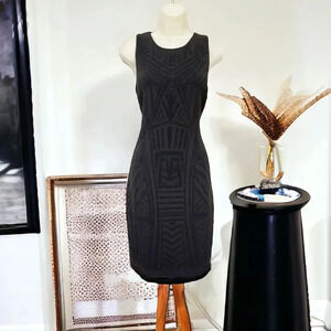Belle Badgley Mischka Black Beaded Sleeveless Sheath Cocktail Dress Size US 6